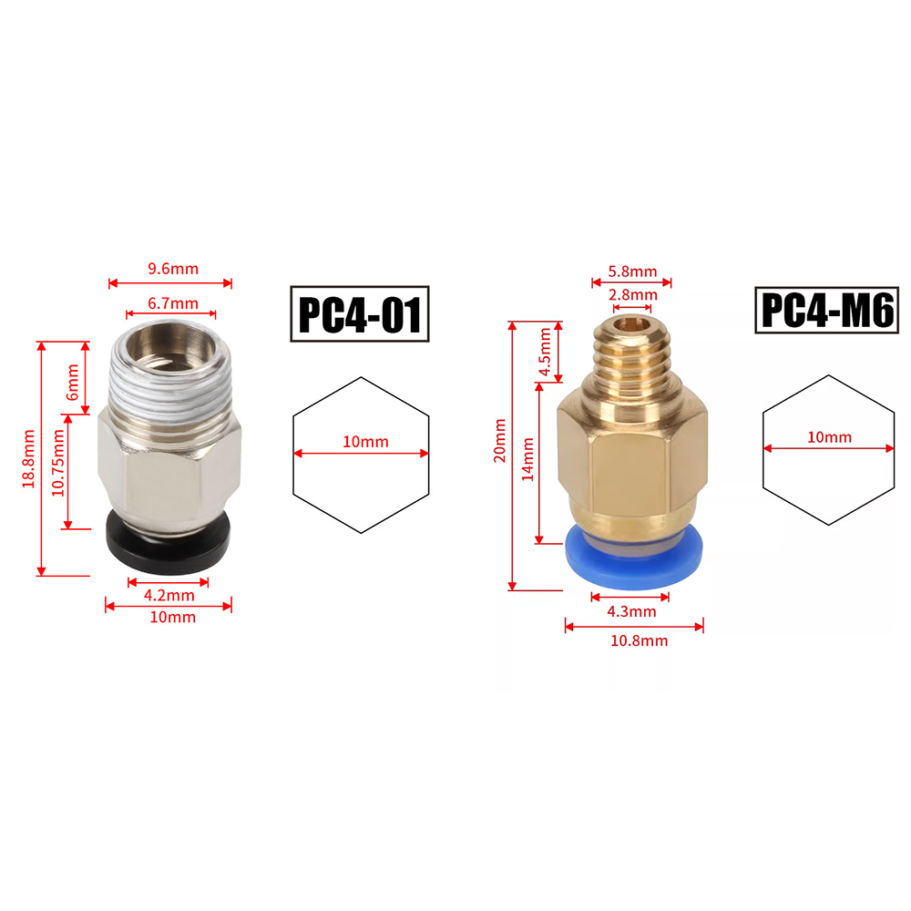Filament 1.75 - 10 pz/lotto Connettori Pneumatici PC4-M10 per